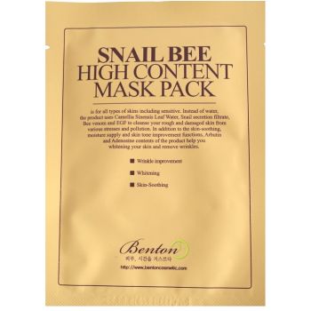 Тканинна маска з муцином равлику і отрутою бджоли Benton Snail Bee High Content Mask Pack 10 шт