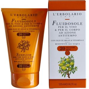 Молочко для засмаги з маслом арганії та вітаміном Е SPF20 L`Erbolario Fluidosole Per il Viso & Corpo Ad Azione Antitempo 125 мл