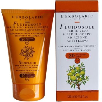 Молочко для загара с маслом аргании и витамином Е SPF20 L`Erbolario Fluidosole Per il Viso & Corpo Ad Azione Antitempo 125 мл