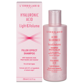 Шампунь з гіалуроновою кислотою і рослинним кератином L'Erbolario Shampoo Effetto Filler Acido Ialuronico Luce Volume 200 мл