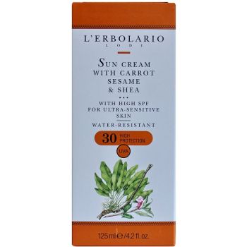 Солнцезащитный крем с морковью маслом кунжута и ши SPF30 L`Erbolario Crema Solare alla Carota al Sesamo 125 мл