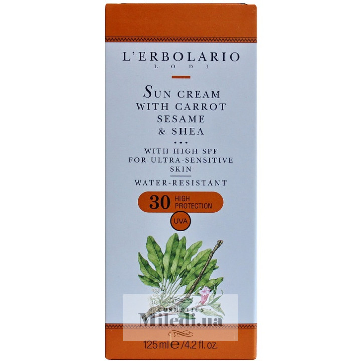Солнцезащитный крем L`Erbolario с морковью маслом кунжута и маслом ши, 125 мл
