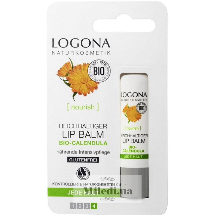 Питательный био-бальзам для губ Logona Календула и жожоба, 4,5 г