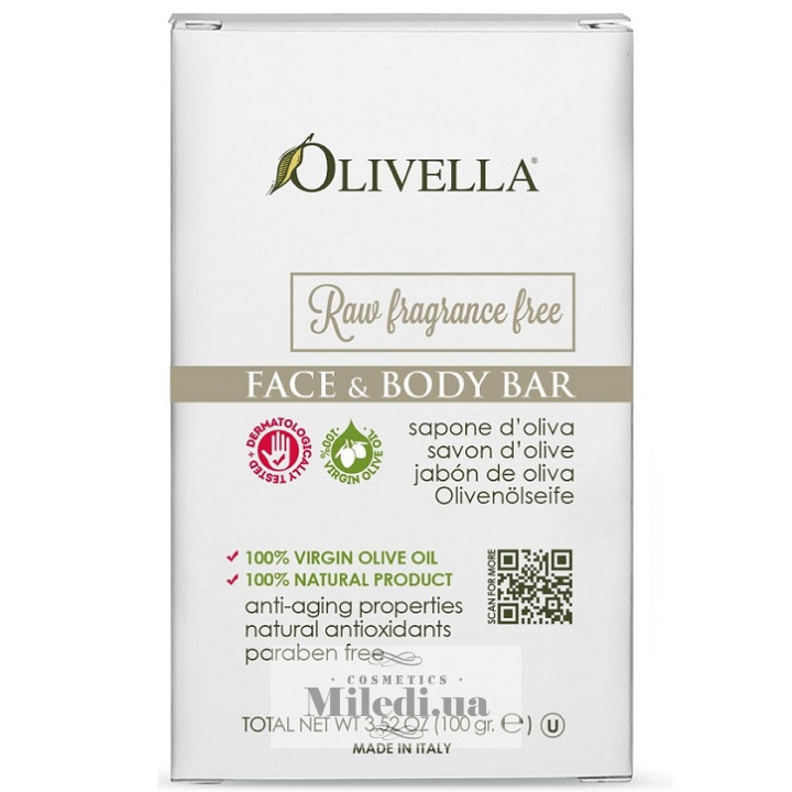 Мыло для чувствительной кожи Olivella Face & Body Bar Soap Raw Fragrance Free, 100 г