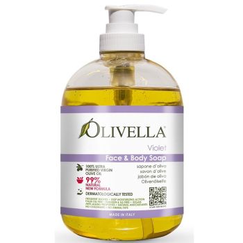 Рідке мило для обличчя і тіла Фіалка на основі оливкової олії Olivella Face & Body Liquid Soap Violet 500 мл