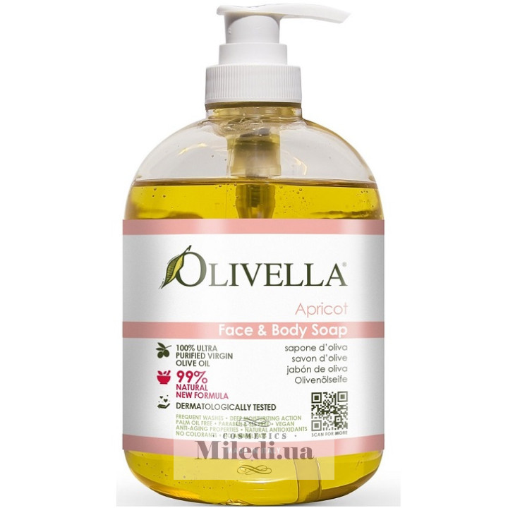 Рідке мило Olivella для обличчя і тіла «Абрикос», 500 мл