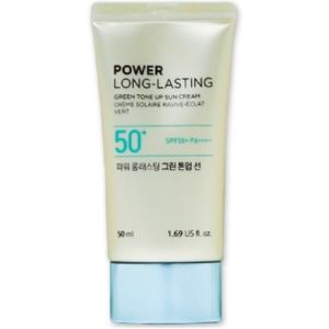 Сонцезахисна база під макіяж Зелений тон The Face Shop Power Long Lasting Green Tone Up Sun Cream SPF50+ PA++++ 50 мл